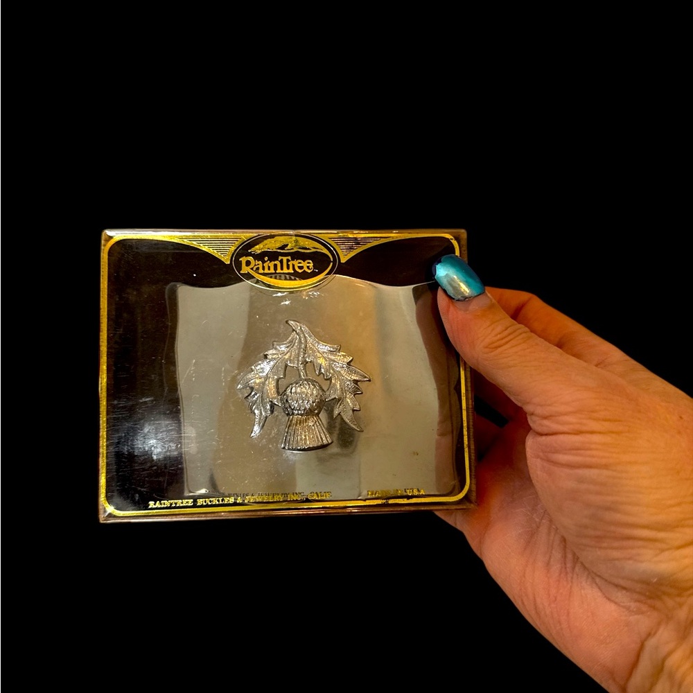 Silvertone Raintree Buckles and Jewelry Belt Buckle. Made in the USA. (D)
